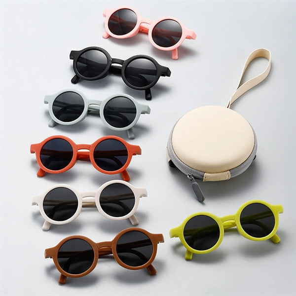 Round Frame Folding Children Sunglasses with Case