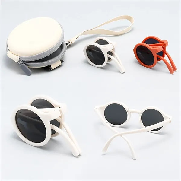 Round Frame Folding Children Sunglasses with Case