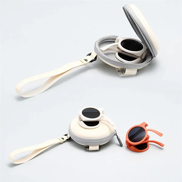 Round Frame Folding Children Sunglasses with Case