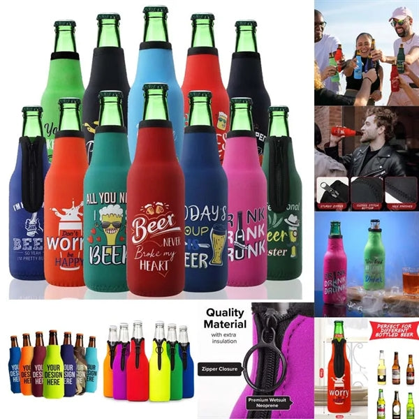 Beer Bottle Insulator Sleeve with Zipper Fabric Sleeves