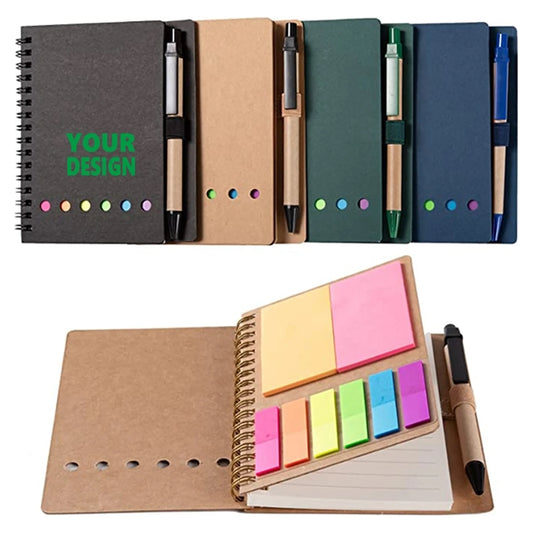 Lined Spiral Kraft Paper Notebook With Sticky Notes