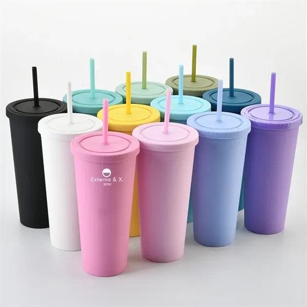 24OZ Double Wall Tumbler With Lids And Straw