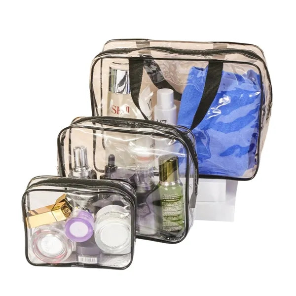 Clear PVC Zippered Waterproof Cosmetic Makeup Bags Set