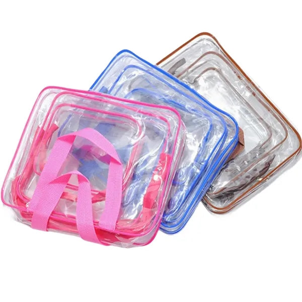 Clear PVC Zippered Waterproof Cosmetic Makeup Bags Set