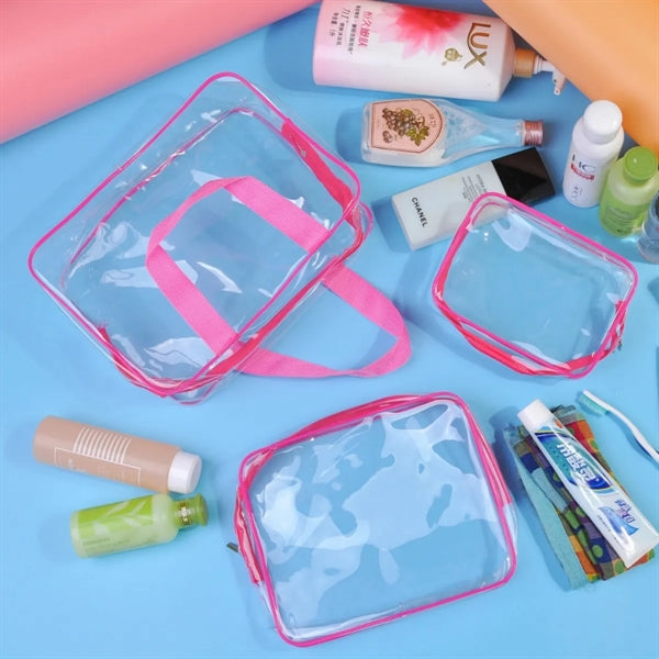 Clear PVC Zippered Waterproof Cosmetic Makeup Bags Set
