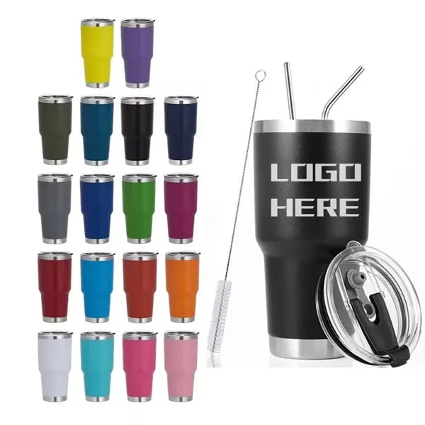 30oz Insulated Travel Tumbler with Straw and Brush