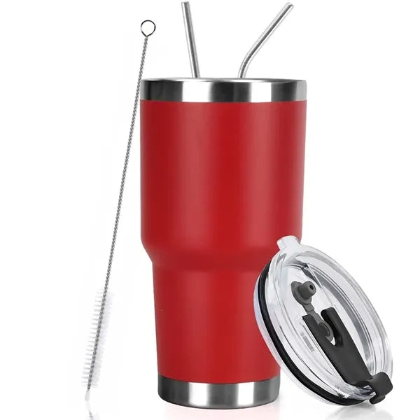 30oz Insulated Travel Tumbler with Straw and Brush