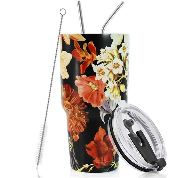 30oz Insulated Travel Tumbler with Straw and Brush