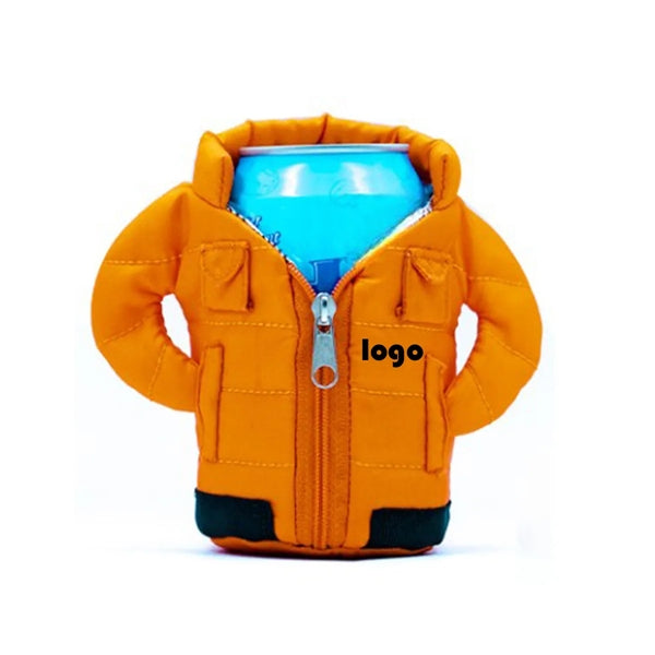 Insulated 12 oz Can Cooler Puffer Jacket in Orange