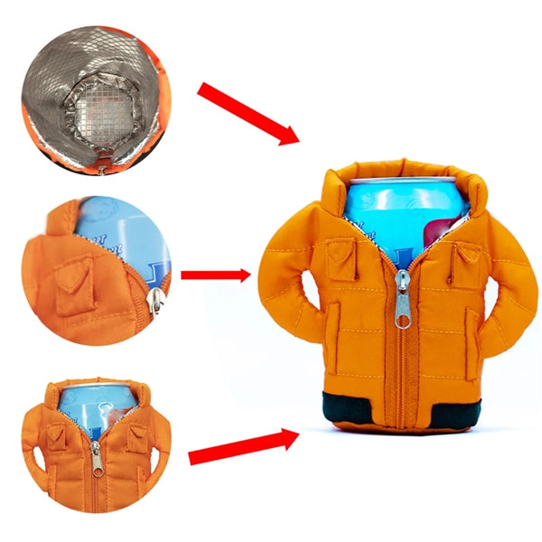 Insulated 12 oz Can Cooler Puffer Jacket in Orange