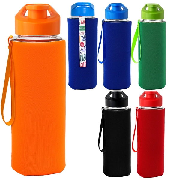 Easy Pour 22 oz Frosted Glass Sleeve Lanyard Bottle