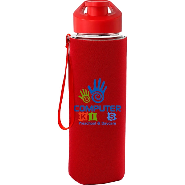 Easy Pour 22 oz Frosted Glass Sleeve Lanyard Bottle