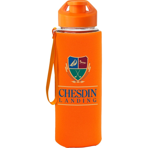 Easy Pour 22 oz Frosted Glass Sleeve Lanyard Bottle