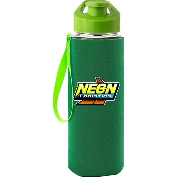 Easy Pour 22 oz Frosted Glass Sleeve Lanyard Bottle