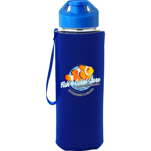 Easy Pour 22 oz Frosted Glass Sleeve Lanyard Bottle