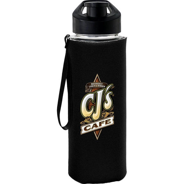 Easy Pour 22 oz Frosted Glass Sleeve Lanyard Bottle