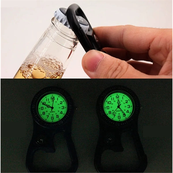Compass Corkscrew Carabiner Clip on FOB Watch