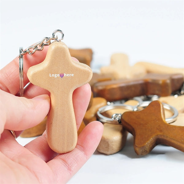 Wood Cross Key Ring Religious Keychain