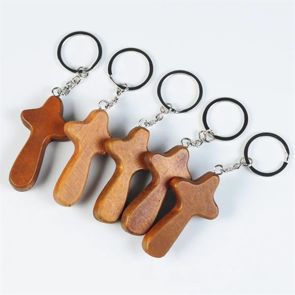 Wood Cross Key Ring Religious Keychain