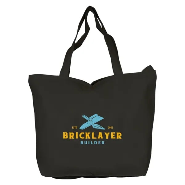 Top Zippered Black 10oz Cotton Tote Bag