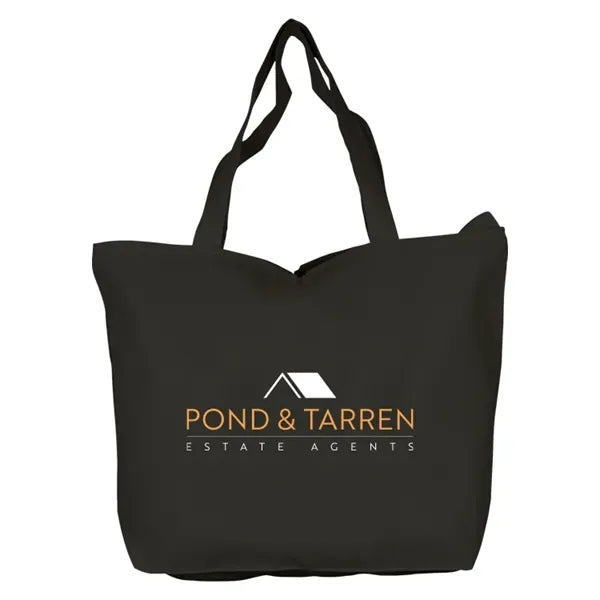 Top Zippered Black 10oz Cotton Tote Bag