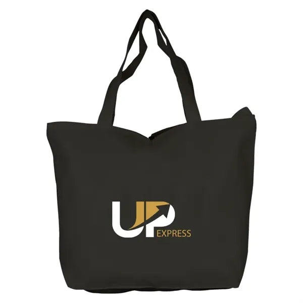 Top Zippered Black 10oz Cotton Tote Bag