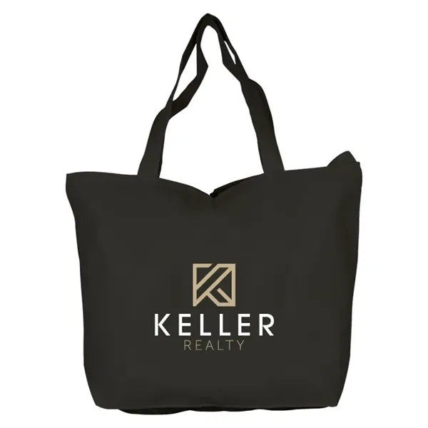 Top Zippered Black 10oz Cotton Tote Bag