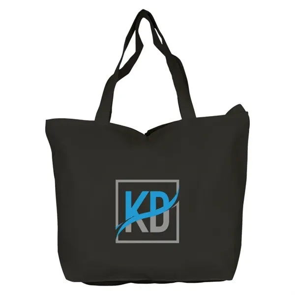 Top Zippered Black 10oz Cotton Tote Bag