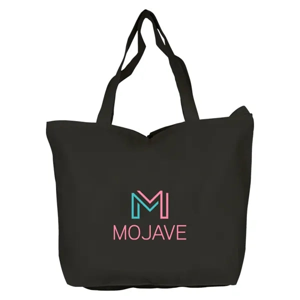 Top Zippered Black 10oz Cotton Tote Bag