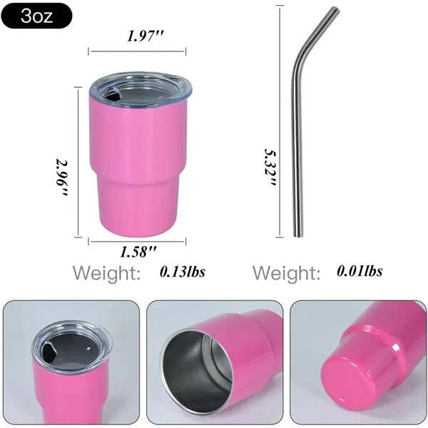 3 OZ Mini Travel Tumbler with Straw