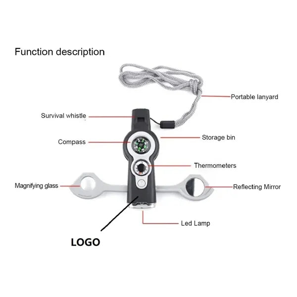 Emergency Survival Whistle with Lanyard 7in1 Multitool
