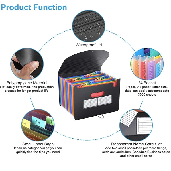 24 Pocket Expanding File Folder with Expandable Cover
