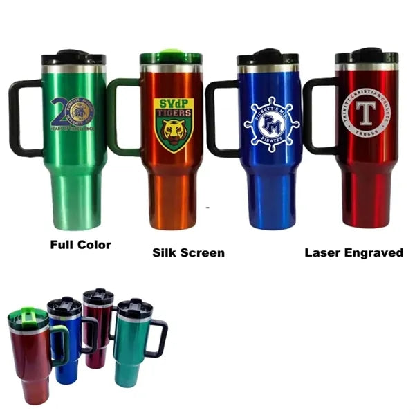 40 oz Stainless Steel Insulated Travel Mug With Handle Straw