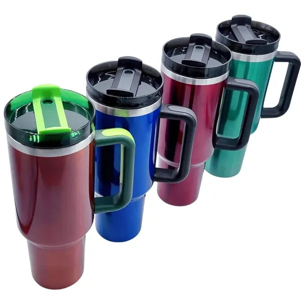 40 oz Stainless Steel Insulated Travel Mug With Handle Straw