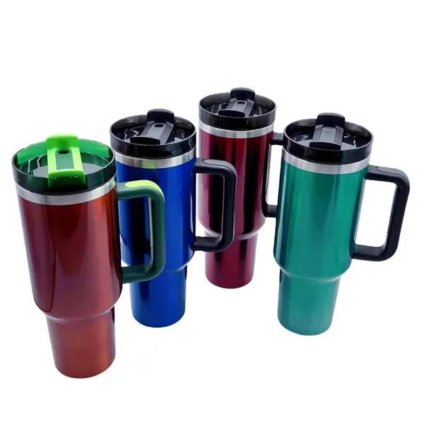 40 oz Stainless Steel Insulated Travel Mug With Handle Straw