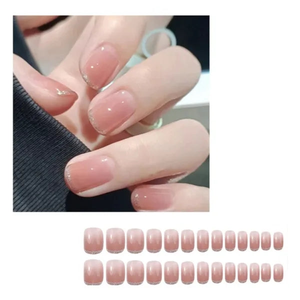 Shimmer Glitter Press On Removable Wearable False Nail Tips