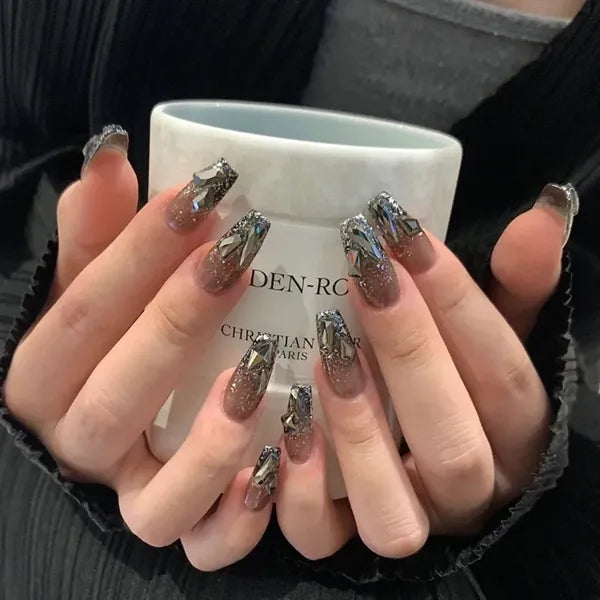 Shimmer Glitter Press On Removable Wearable False Nail Tips
