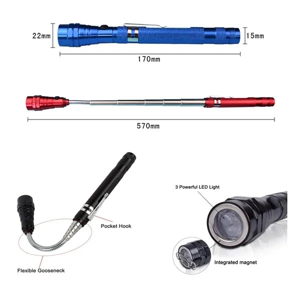LED Telescopic Extensible Double Magnetic Flashlight