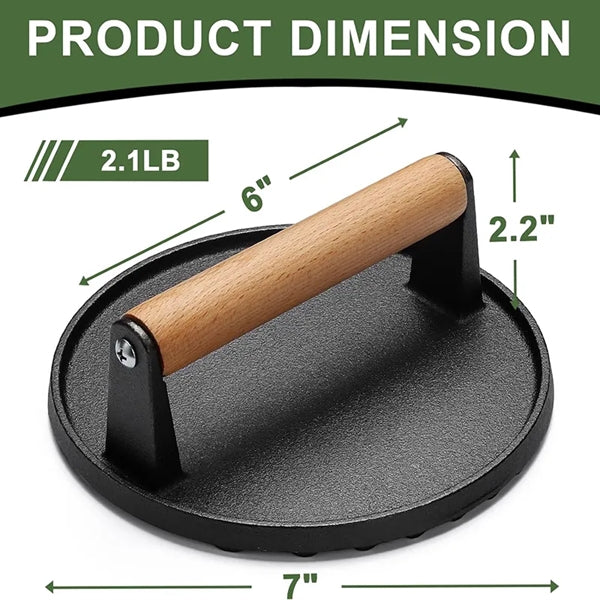 Round Heavy-Duty Cast Iron Smash Bacon Press