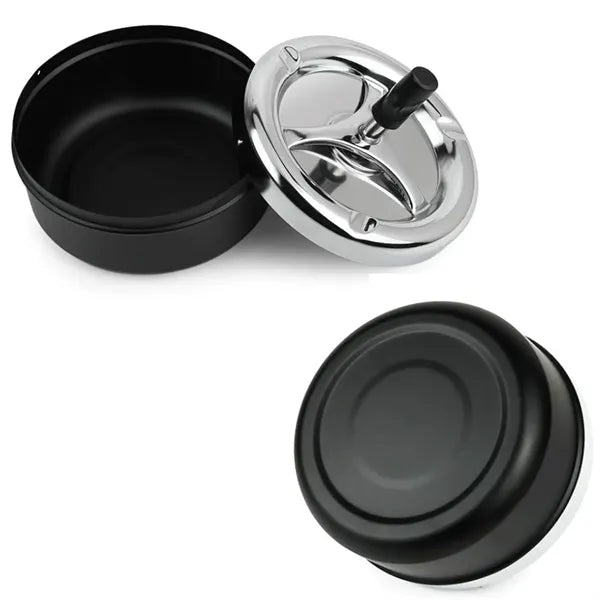 Round Push Down Cigarette Ashtray With Spinning Tray