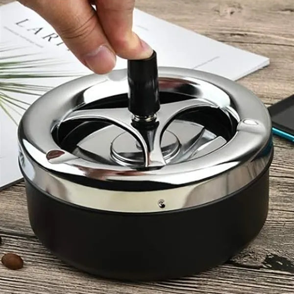 Round Push Down Cigarette Ashtray With Spinning Tray
