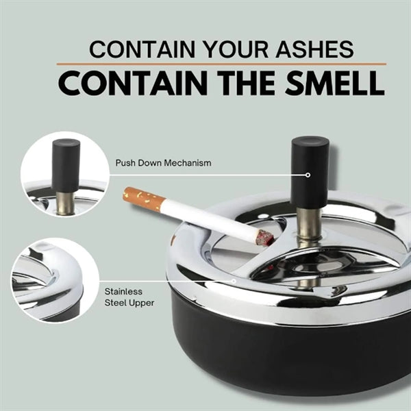 Round Push Down Cigarette Ashtray With Spinning Tray