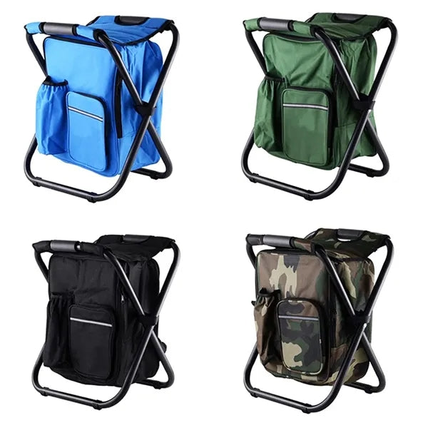 Folding Stool Backpack Insulated Cooler Bag Camping Chair