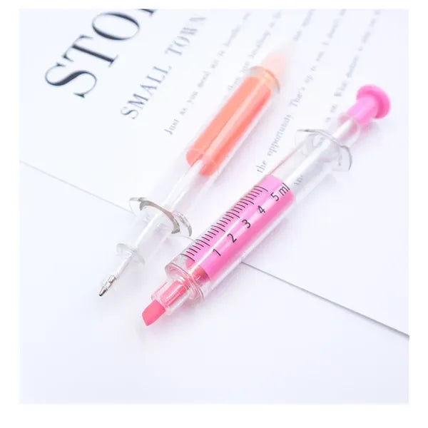 Double Sided Syringe Highlighter & Ballpoint Pens
