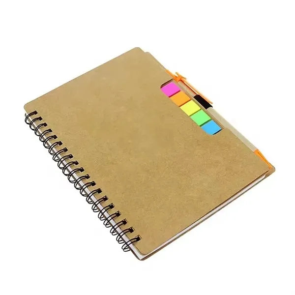 Spiral Kraft Paper Notebook with Pen and Sticky Notes