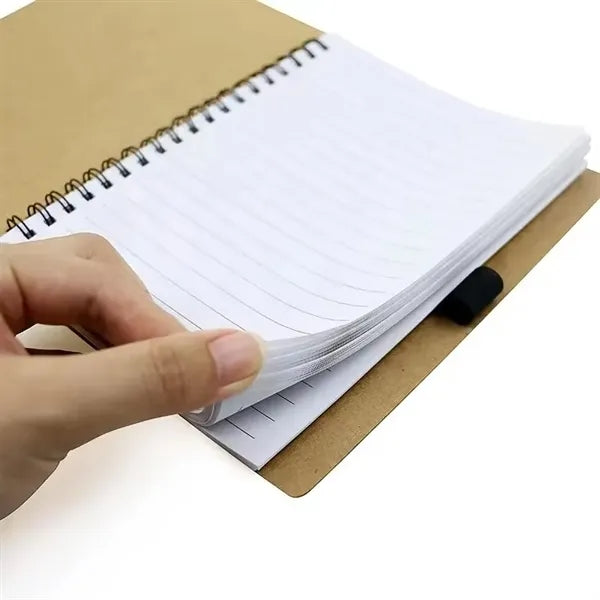 Spiral Kraft Paper Notebook with Pen and Sticky Notes
