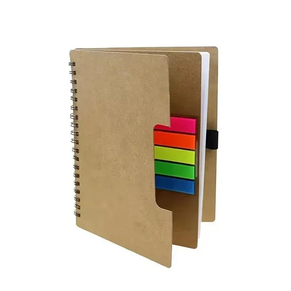 Spiral Kraft Paper Notebook with Pen and Sticky Notes