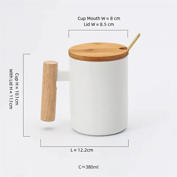 13oz Wooden Handle Coffee Mug With Stir Spoon