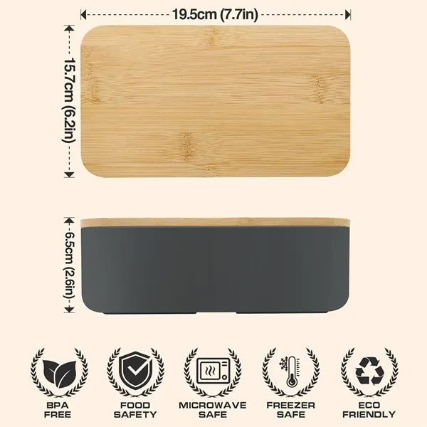 Portable Sealed Wheat Straw Lunch Box With Bamboo Lid