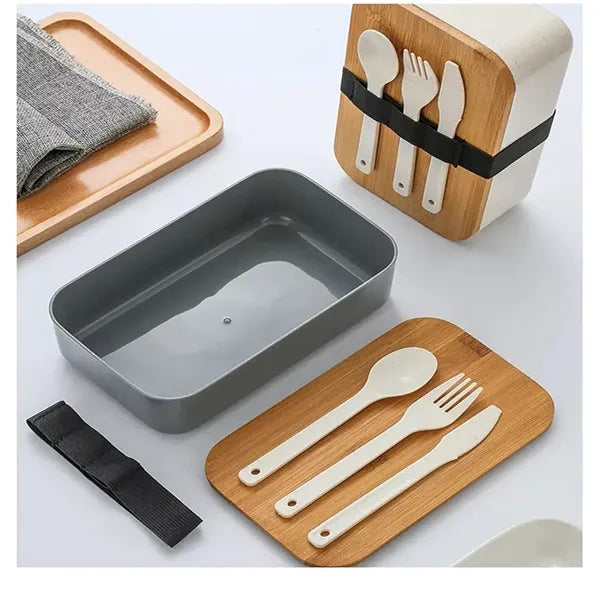 Portable Sealed Wheat Straw Lunch Box With Bamboo Lid